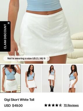 Princess Polly Gigi Skort Tall White